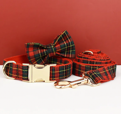 Red Christmas Plaid Dog Harness Set