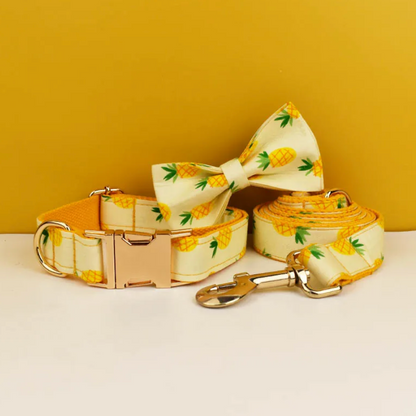 Pineapple Dog Collar, Bow Tie & Matching Leash Set