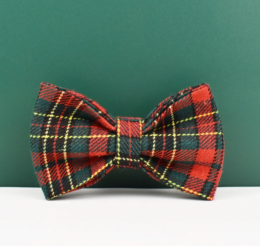 Christmas Green Plaid Dog Collar, Bow Tie & Matching Leash Set