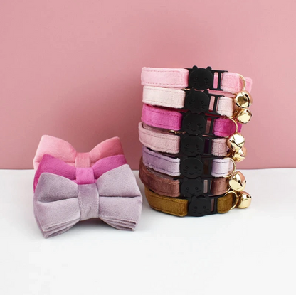 Velvet Cat Collar with Bow Tie