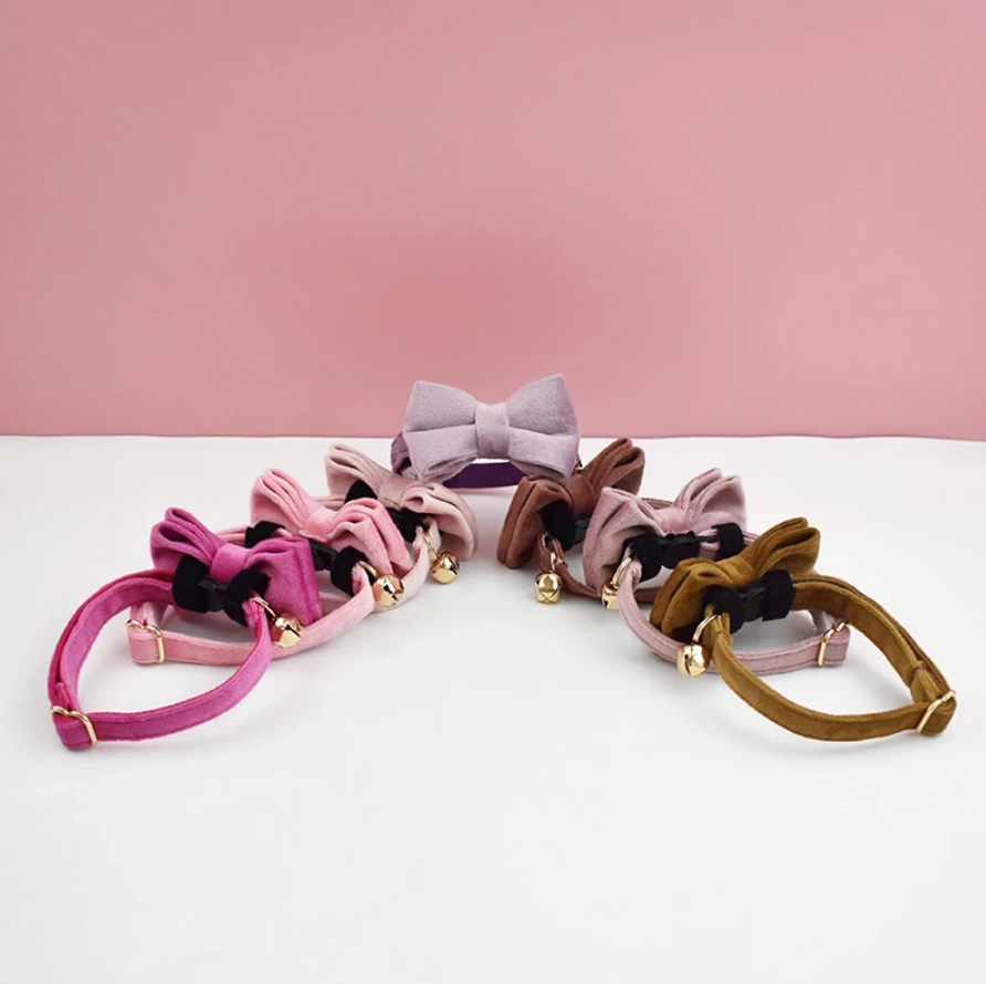 Velvet Cat Collar with Bow Tie