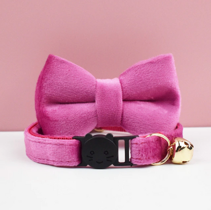 Velvet Cat Collar with Bow Tie