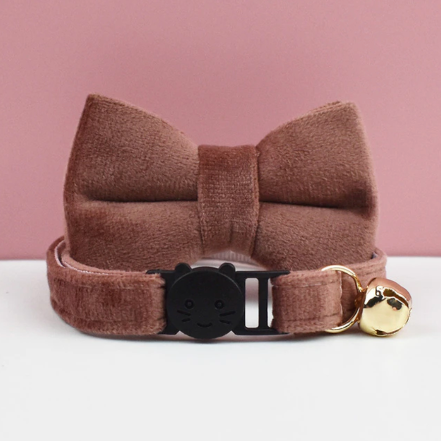 Velvet Cat Collar with Bow Tie