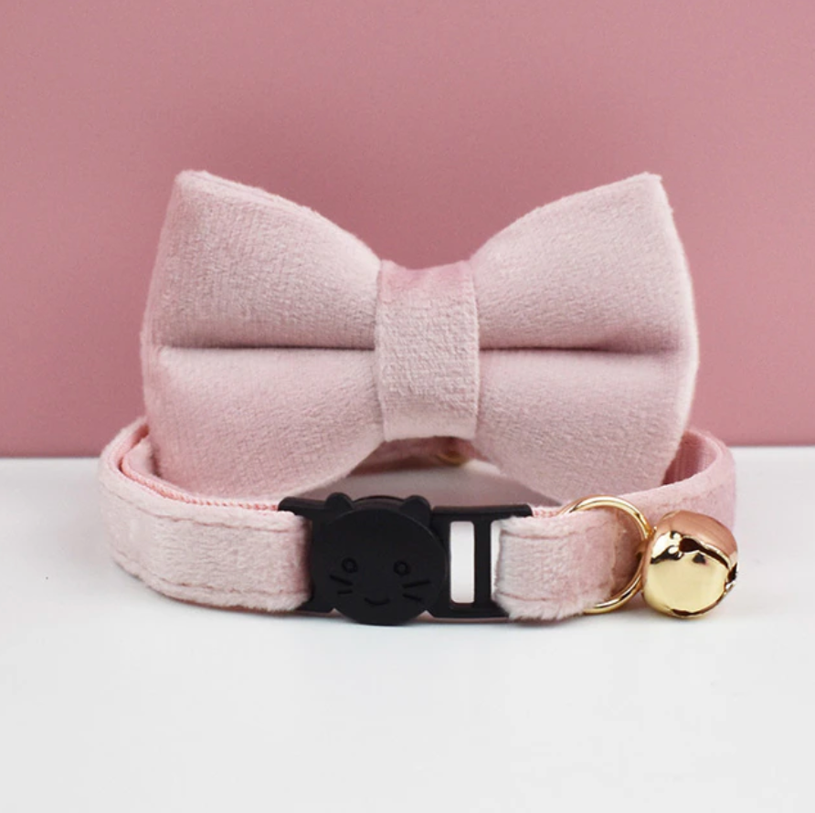 Velvet Cat Collar with Bow Tie