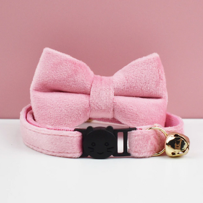 Velvet Cat Collar with Bow Tie