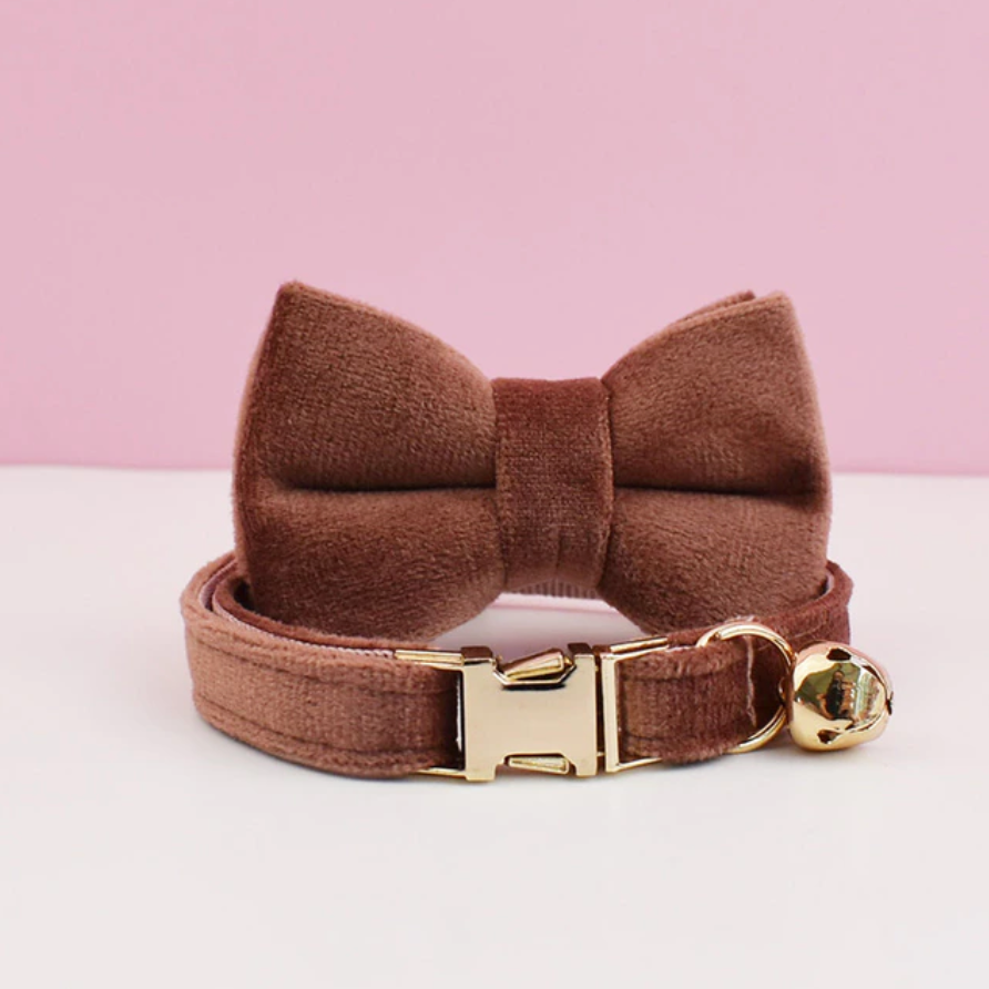 Personalised Velvet Cat Collar and Bow Tie